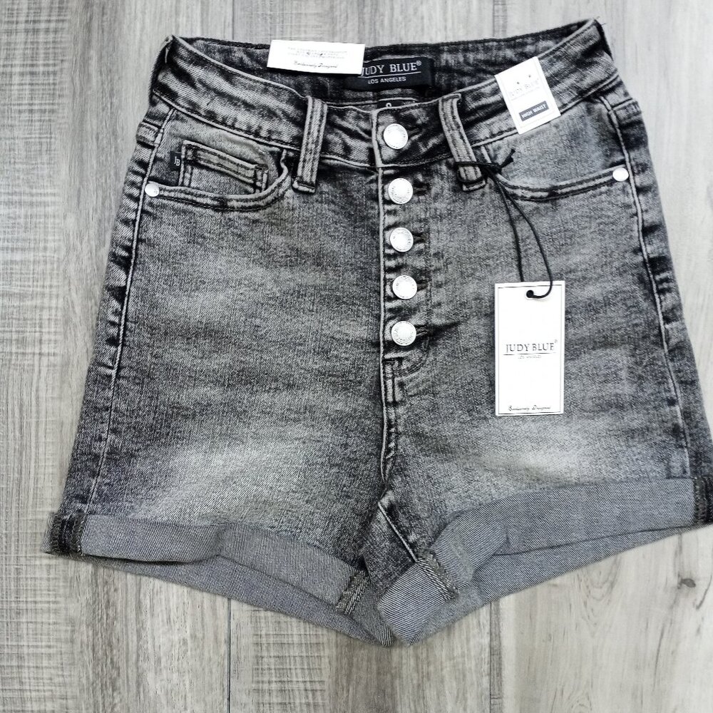 JUDY BLUE Denim Jean Shorts Grey Button Fly NEW WITH TAGS High Waist